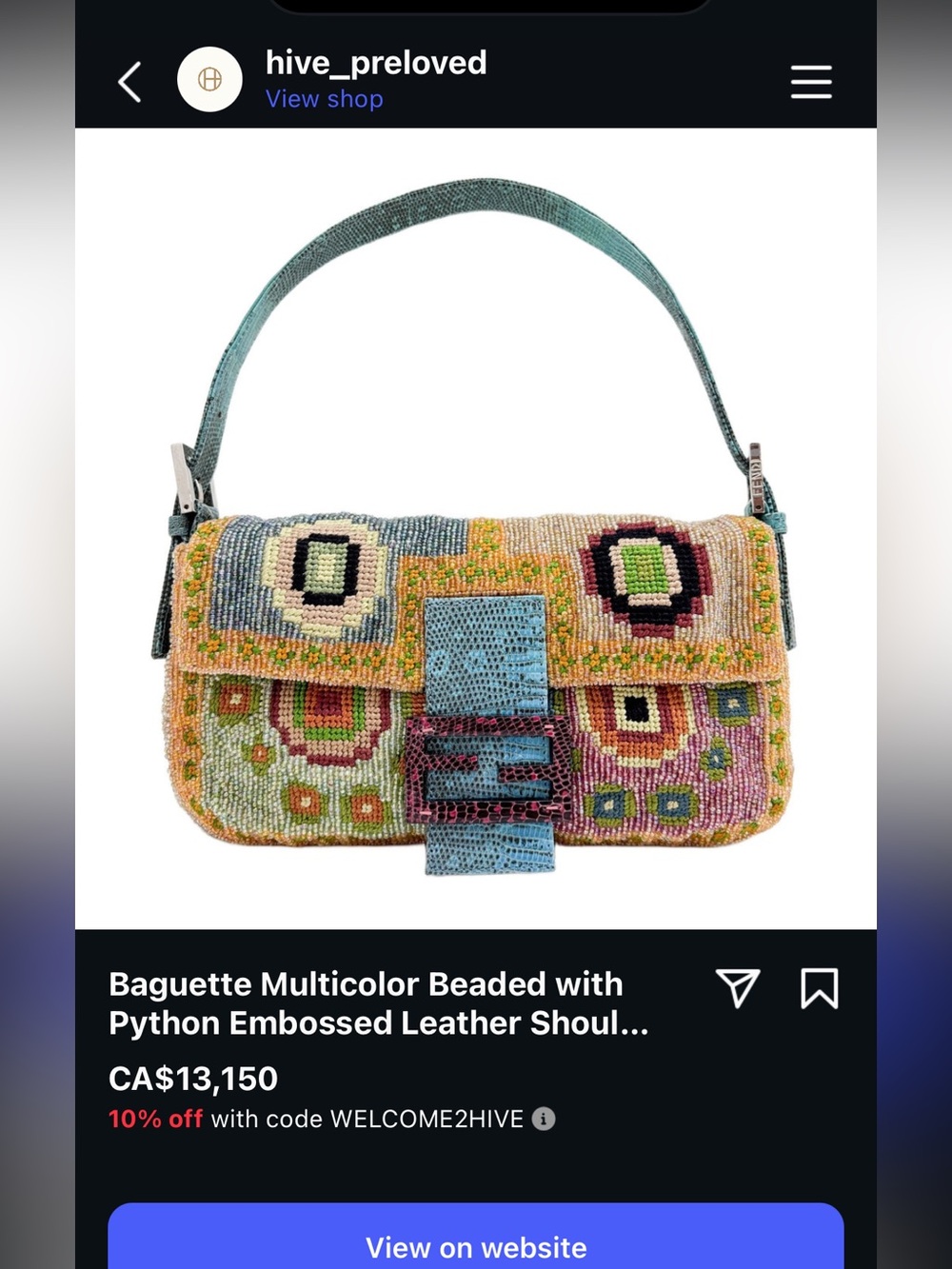 SOLD ❤️ Fendi Zucca FF Lizard-Trim Beaded Baguette - Picture 16 of 16